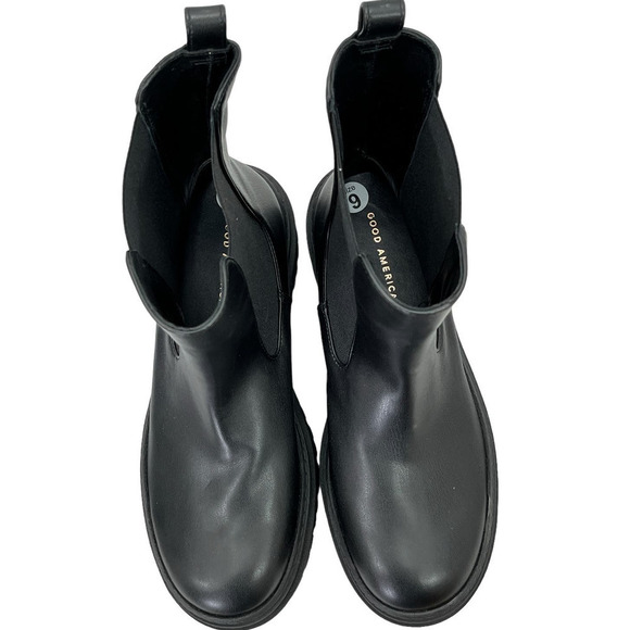 Good American NEW Faux Leather Pull-On Platform Lug-Sole Chelsea Boots Black 9 - Picture 10 of 15